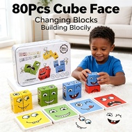 Building Blocks Board Game Blocks Changing Family Expression Face Games Puzzle Wooden Education Toy