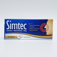 Simtec Cetirizine Hydrochloride 10mg 10s (Blister Pack) w/o box Flu Relief &amp; Itchy Nose *Clarityn*Zyrtec*Telfast*