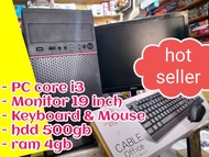 Paket komputer pc core i3 fullset dengan monitor 19 inch barang baru siap packing kayu
