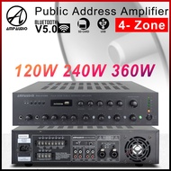 AmpAudio 120W/ 240W/ 360W Public Address Amplifier 4-Zone Selector With Bluetooth USB Amplifier