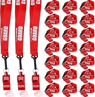 Copkim 24 Pcs Red Emergency Whistle with Lanyard Bulk Plastic Safety Loud Crisp Sound Whistle Referee Whistle Outdoor Camping Accessories for Coach Referees Training School Emergency