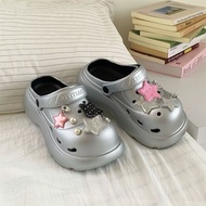 Silver Holed Shoes - Thick Soles for Stylish Women with Y2K Design