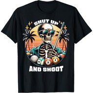 Good Printed Shut Up And Shoot Funny Billiards Shirt 9 Ball Pool T-Shirt