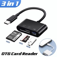 Adapter For Laptop Mobile Phone Flash Drive Disk To SD TF Memory Cards Reader 3 IN 1 USB Type C OTG Card Reader Multifunction Black White Card Reader