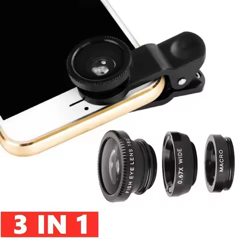 Universal 3 In 1 Fisheye Phone Lens 0.67X Wide Angle Zoom Lens Fish Eye Macro Lens Camera Kit With P
