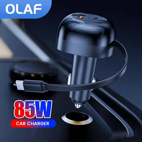 Car Charger Adaptor 85W Fast Charge USB Type C Fast Charger with Retractable Type C Cable for iPhone