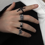 4pcs/Set Funky Zinc Alloy Flower & Skull Decor Ring For Men For Gift Punk Hip Pop Style, For Jewelry