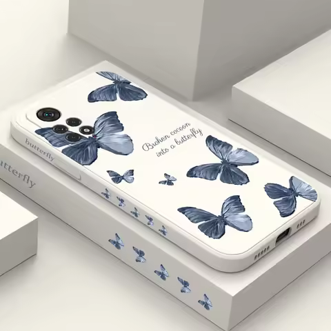 Red Blue Butterfly Phone Case For Xiaomi Redmi Note 14 13 12 12S 11 11E 11S 10 10A 10T 10S 9T 9 8 7 