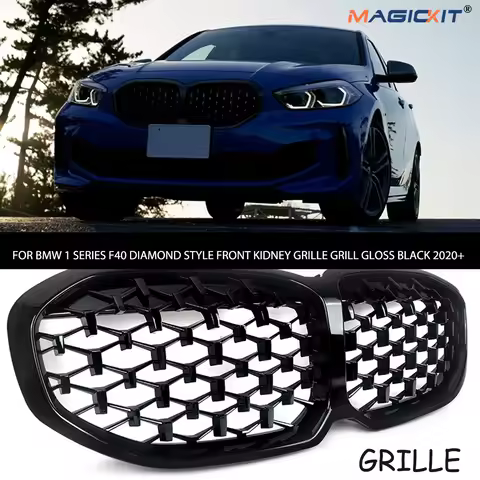 MAGICKIT Front Bumper Grille Grill FOR BMW 1 SERIES F40 DIAMOND STYLE FRONT KIDNEY GRILLE GRILL GLOS