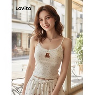 Lovito Women's Casual Tank Top with Cartoon Flowers and Bow Detail LNE60267