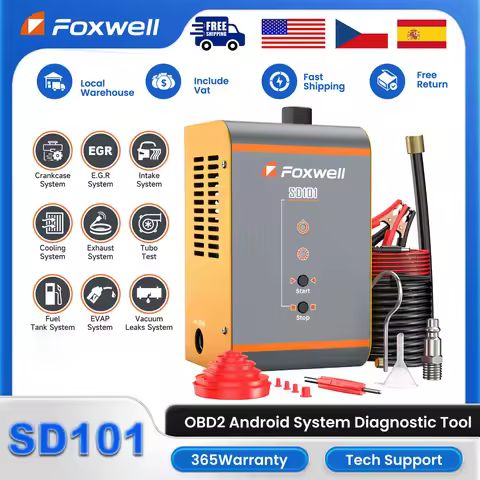 2024 FOXWELL SD101 Car Smoke Leak Detector Test 12V EVAP Leakage Fuel Oil Pipe Variable Frequency Co