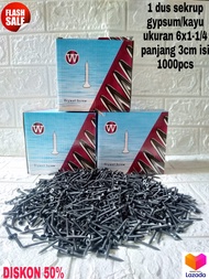 1 dus sekrup gypsum 6x1 1 4 panjan 3cm isi 1000pcs Sekrup Gypsum 3cm 6x1 1/4 isi 1000pcs Sekrup Gyps