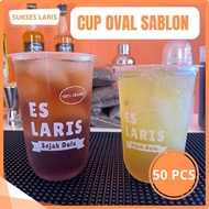 CUP OVAL SABLON ES LARIS UKURAN 16 OZ 18 OZ  ISI 50 PCS | CUP OVAL MOTIF | CUP SABLON | KEMASAN CUP 