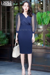Dress Wanita Kerah Vneck Tangan Tile Lengan Panjang Puff Bahan Scuba Premium Model Kimono Terbaru Ke