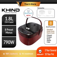 Khind (1.8L/10 Cups) Anshin Fuzzy Logic Smart Rice Cooker with Buffalo Stainless Steel Inner Pot | RCM18SS (15h Keep Warm Soup Cooker Food Steamer Periuk Nasi Baby Porridge Cooker Multi Cooker Cake Maker Bread Maker 电饭锅)