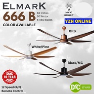 Elmark Ceiling Fan 66inch DC Motor 24W LED ABS Blades With 6+6 Speed Reversible [666B] Kipas Elmark