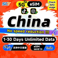 SCT China eSIM 5G 1-30 Days High-Speed Unlimited Data eSIM China SIM Card China Mainland