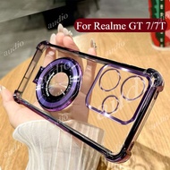 Realme GT 7 5G Four Corner Plating Transparent Phone Case With Bracket For realme GT 7T 7 5G 2025 Sh