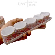 Red Altar Offering Water, 3 Cups and 5 Cups