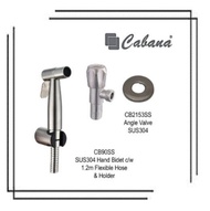 Cabana CB90SS-DIY SUS304 Hand Bidet c/w 1.2M Flexible Hose and Holder + CB2153SS Angle Valve
