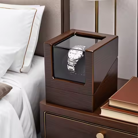 Luxry Single Watch Winder Battery Wooden Shaker Watch Box Automatic Winder Glass Storage Case Mabuch