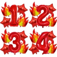 MERAH 5pcs RED NUMBER FIRE BALLOON PACKAGE