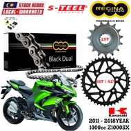 KAWASAKI 1000cc Z1000SX Full Set Regina Black Dual Chain 525 ZRA Steel Sprocket Sets