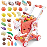 Shopping Cart for Kids, 31PCS Supermarket Target Toy Shopping Cart with Toy Food Shop Accessories, P