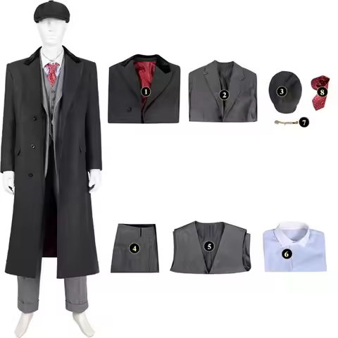 Tommy Shelby Cosplay Costume Men's Casual Trench 1920s Mens Costume Gatsby Gangster Vest and Hat