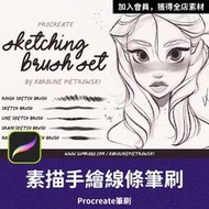 PRO43- 美式素描筆刷 手繪線條線稿筆刷 鉛筆筆刷 Procreate筆刷 Photoshop筆刷 ipad筆刷