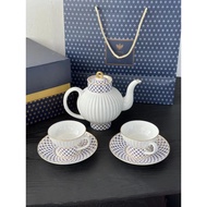 Lomonosov Russian Porcelain White Cobalt Blue English Tea Set Gift Box One Pot Two Cups Two Saucers Coffee Cup Saucer