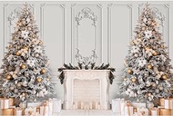 Fabric White Christmas Backdrop 8x6ft Christmas Party Photography Backdrop Elegant Wall Xmas Background Fireplace Family Christmas Pictures Backdrop Christmas Tree Photos Merry Christmas Backdrop