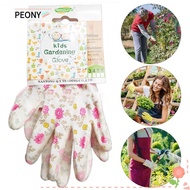 PEONIES Work Gloves, Pink Floral Pattern Multi-purpose Kids Gardening Glove, Breathable Nitrile Weeding Digging Planting Labor Protection Protective Mittens Unisex
