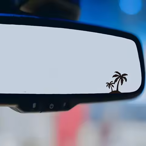 2PCS Palm Tree Sticker Beach Theme Vinyl Decal Car Rearview Mirror Laptop Phone Mini Tropical Decor