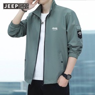 JEEP SPIRIT แจ็คเก็ต  แจ็คเก็ตกีฬาเข้ารูปคอเหลี่ยมมีซิปเสื้อแจ็คเก็ตลำลองเรียบง่าย