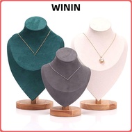 WININ Necklace Display Rack, Wooden Suede Jewelry Storage Rack,   Show Display Model Necklace