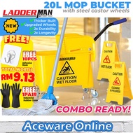 8068 20Lit Mop Bucket With Castor Baldi Mop Beroda Janitor Cart Mop Cart Bucket Squeeze Wringer 拖把桶