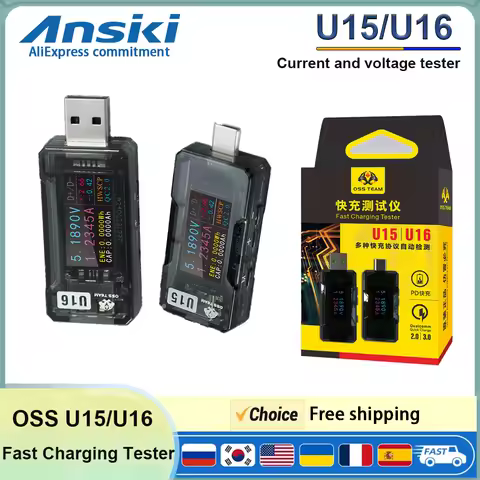 OSS U15/U16 Fast Charging Tester Type-C/USB-A PD/QC2.0/QC3.0 High accuracy Voltage Current Inspectio