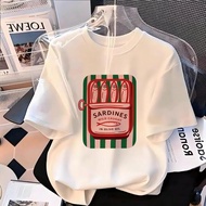Lsingers Kids 100% Korean Style T-shirt Cotton Tops 6-13 Years Old Girls Sardine Tin Motif Vintage C