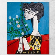 Art reproduction Jacqueline with flowers 1954 Picasso Pablo ppc11 รูปติดผนัง ภาพที่มีชื่อเสียง ภาพพิ