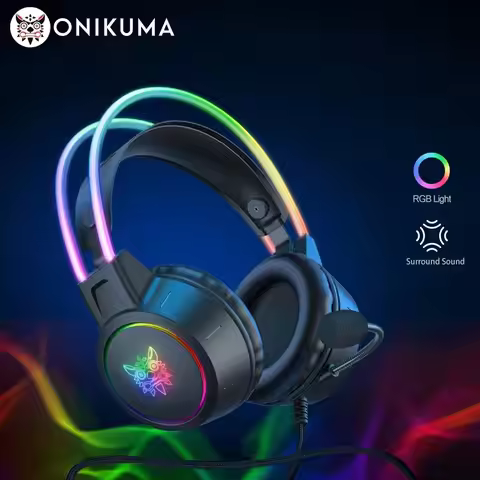 ONIKUMA X15 Pro Over-Ear Headphones Gaming Headset Wired Cancelling Earphones Pink Cat Ears Rgb Ligh