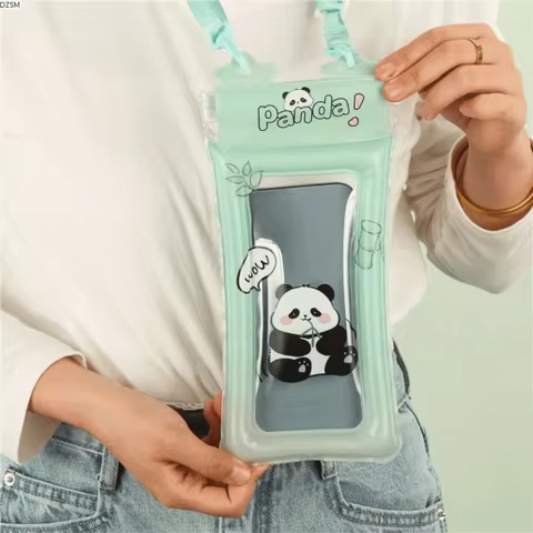 Transparent Waterproof Mobile Phone Bag Touch Screen PVC Hanging Neck Phone Bag Underwater Dry Carto