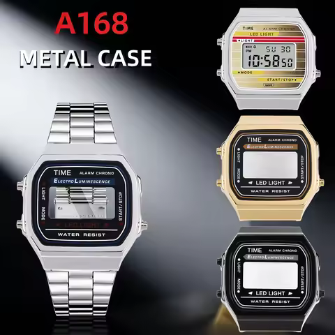 For Casio Small Square A168WA-1W Stainless Steel Case A168 WG-9W Upgraded Metal Case Black/Gold/Silv
