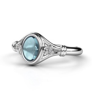 Womens S925 Sterling Silver Ring Natural Gemstone Sea Blue Moonstone Diamond Ring