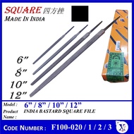 F100-02 INDIA SCISSORS BRAND BASTARD SQUARE FILE -  F100-020 6" / F100-021 8" / F100-022 10" / F100-