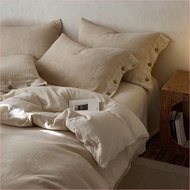 Japanese Retro Wasabi Style Color Woven Jacquard Cotton Linen Four-piece Set Button Four-piece Set S