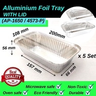 (Offer)1650/4573P ALUMINIUM FOIL TRAY WITH LID @ M SIZE [RECTANGLE] - 5PCS  (Code:AP-1650 / 4573-P)