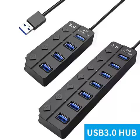 USB 3.0 Hub Multi USB Splitter Hub Use Power Adapter 4/7 Port Multiple Expander USB 3.0 Hub with Swi