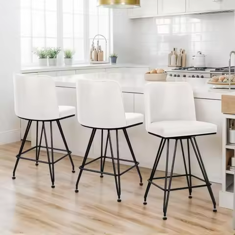 Swivel Bar Stools Set of 3, 26 Inch Counter Height Barstools, Faux Leather Bar Stool with Backs and 