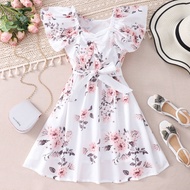 2024 【Ready Stock】 Dress Girl 8 9 10 11 12 Years Old Casual Trendy Floral Short Sleeve Summer Big Ki